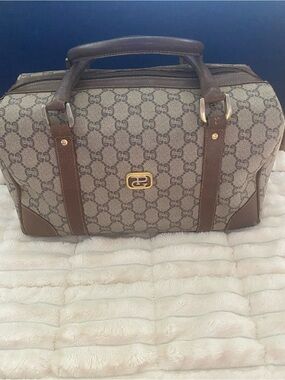 Gucci Plus Brown Monogram Satchel with Gold Hardware